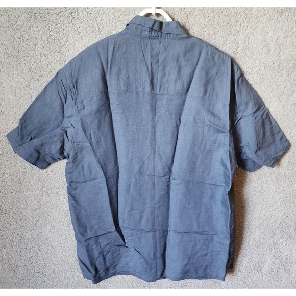 The Havanera Co Blue Embroidered Short Sleeve Button Up Shirt Size L Linen Blend - Picture 10 of 12